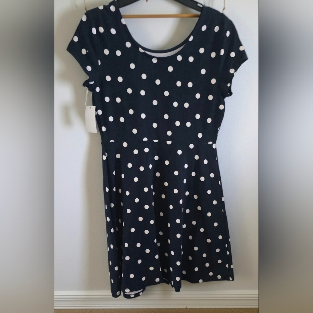Girls Navy Polka Dot Fit & Flare Dress